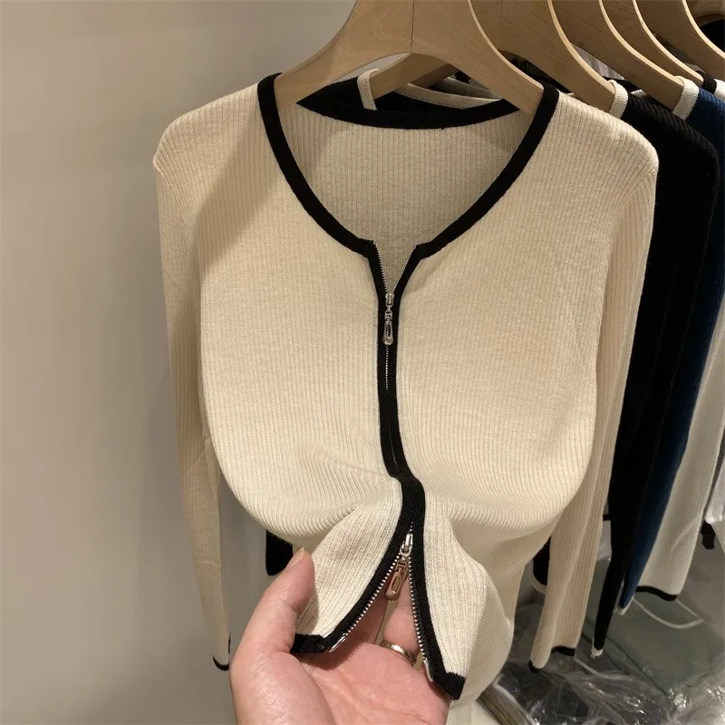 knitted sweaters women zipper woman cardigans long sleeve sweater knitting oversized skinny coat 2022 spring |