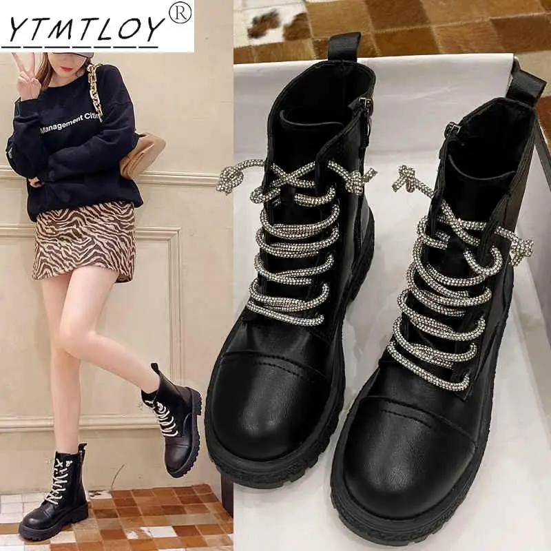 

2022 Winter Lace Up Ankle Boots Thick Heel Sexy Chain Ankle Boots Punk Style Platform Women's Boots