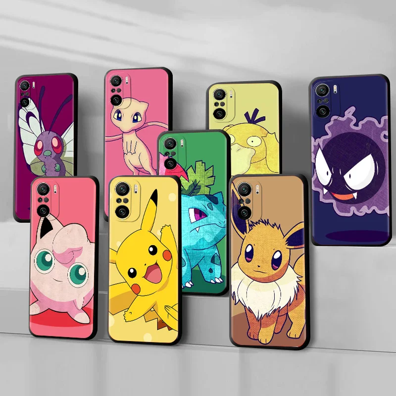 

Retro Anime Pokemon Case For Xiaomi Redmi Note 9S 9 8 10 Pro 11 7 8T 9C K40 7 9Pro Black TPU Soft Phone Cover Shell