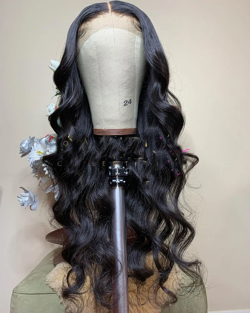Dianteira do Laço Macio para as Mulheres com Cabelo do Bebê Polegada Densidade Natural Preto Pré Arrancado Brasileiro Onda Peruca Perucas Diárias 26 180%