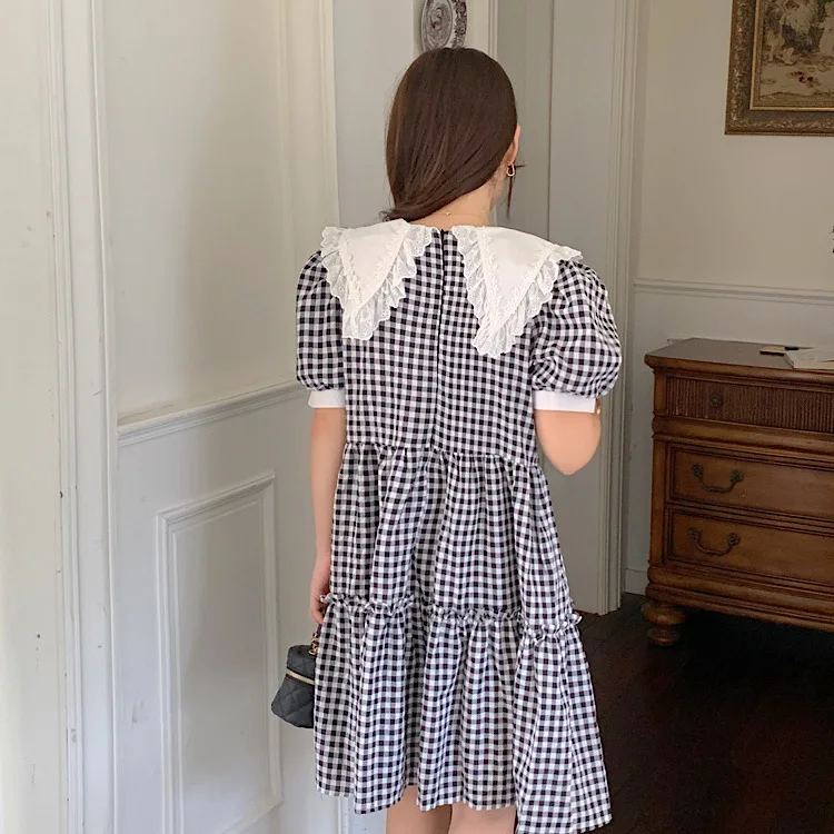 Милое летнее платье-миди в клетку с коротким рукавом модные блузки 2022 дешевая