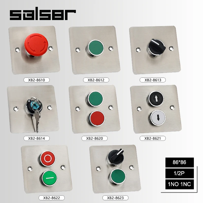 

Stainless Steel 86 Type Concealed Push Button Switch Emergency Stop Start Fan Elevator Remote Control Panel