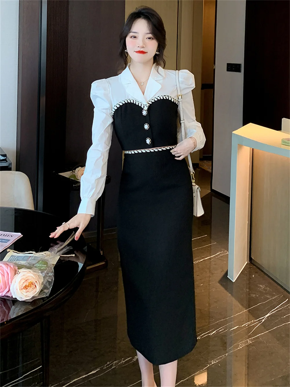 

Chic Women 2 Pieces Outfits 2023 New in Vintage Short Cropped Tops + High Waist Split Skirt Elegant Ladies Dresses Sets