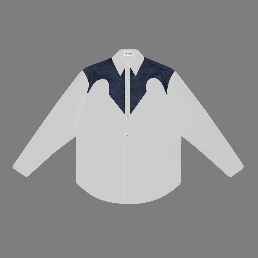 

Casual Mm6 Margiela Long Sleeve Patchwork Shirts Print Shirt Streetwear Men Women Clothing Blouse