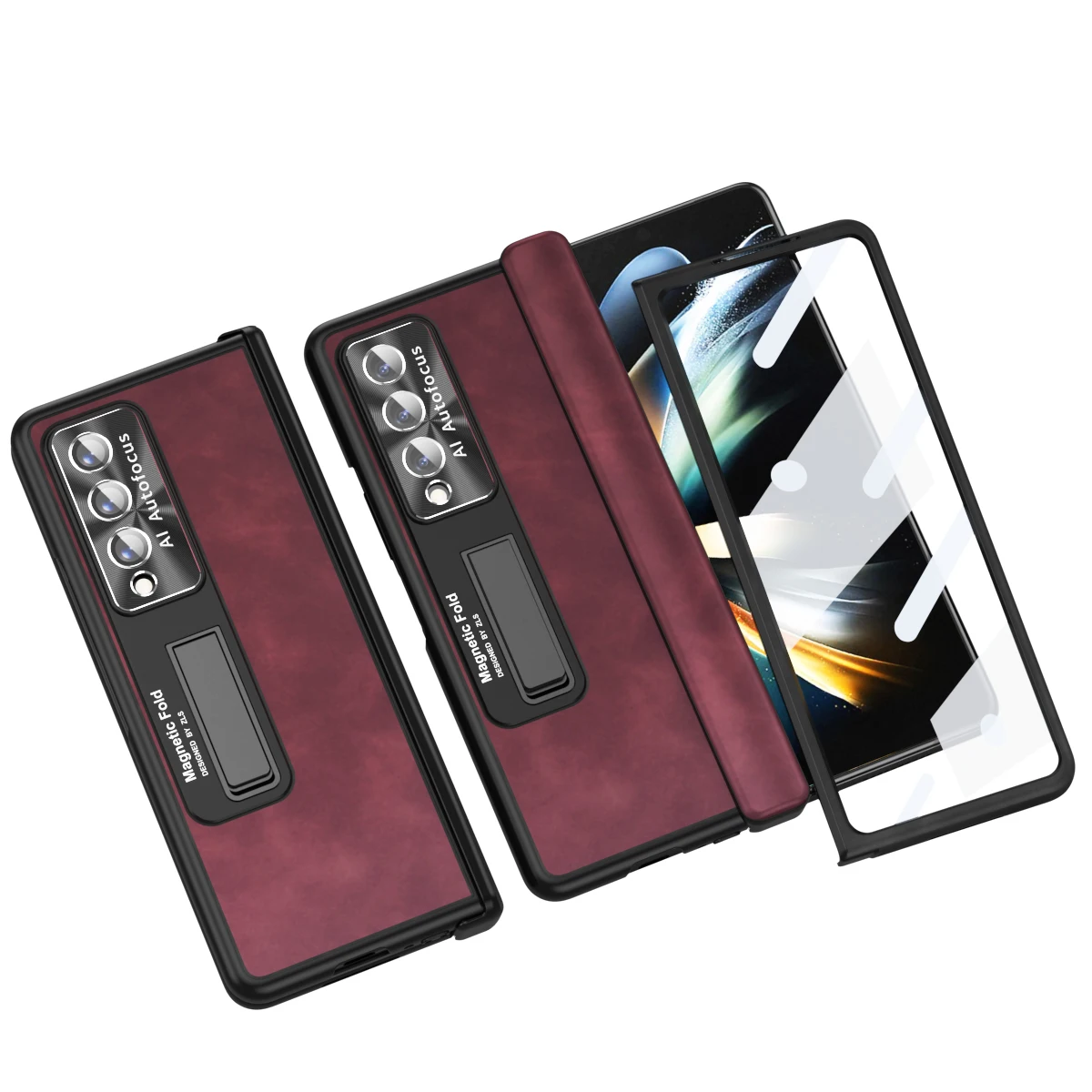 

Деловой кожаный чехол с передней стеклянной пленкой для Samsung Galaxy Z, складной чехол с подставкой для телефона
