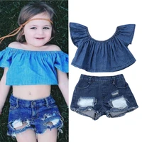 baby girl clothes 2022 summer new girls denim top suit childrens fashion two piece set wholesale clothing