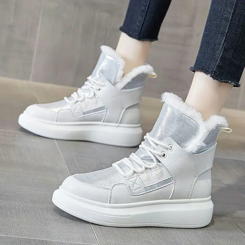 Winter 2023 Ladies Snow Boots Chunky Ankle White Flat Boot Female Shoes Booties Footwear Shoe Low Warm Designer Luxury Elegant