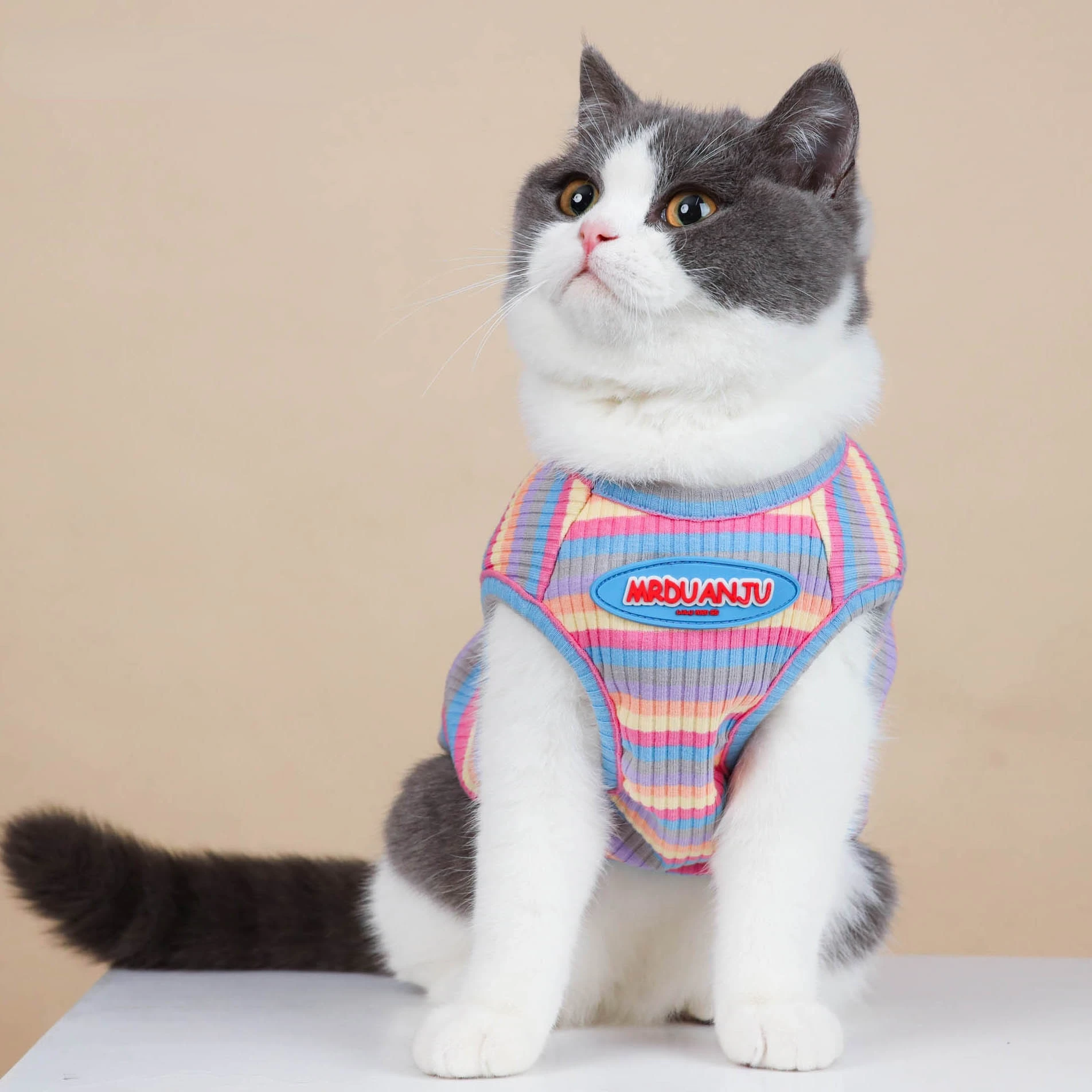 

Cat Clothes Anti Hair Shedding Breathable Striped Vest Pink Pet Tshirt Pet Cat Clothing Cat Costume
