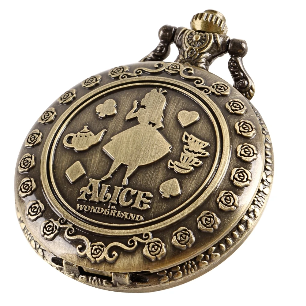 Orologio Da Tasca Antico Film Alice Tema Modello Moda Fiore Collana Vintage Donna Fob Catena Orologio Regalo Per Bambini Ragazza