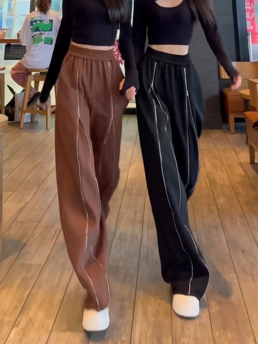 S-XXL 2023 Spring And Autumn New Loose Casual  Elastic Waist Wide Leg Pants Streetwear Women Clothing Ladies Straight Trousers