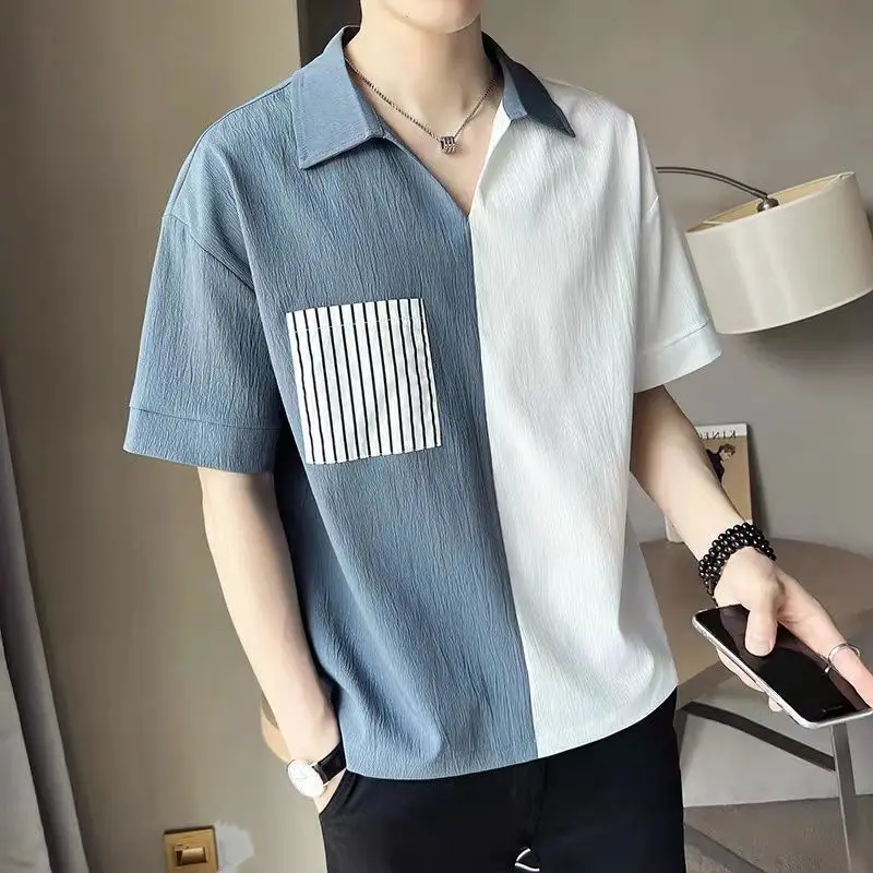 

Мужская Асимметричная рубашка с V-образным вырезом, с карманами