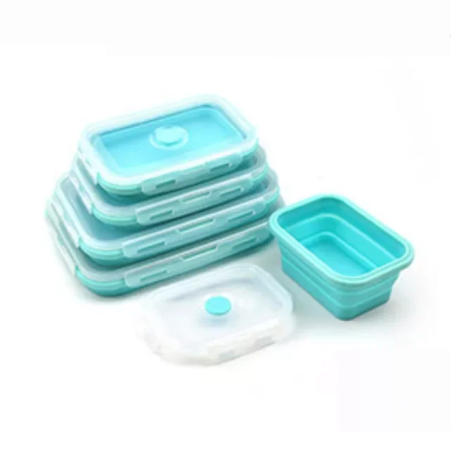 

Silicone Collapsible Lunch Box Food Storage Container Colorful Microwavable Portable Picnic Camping Rectangle Outdoor Box
