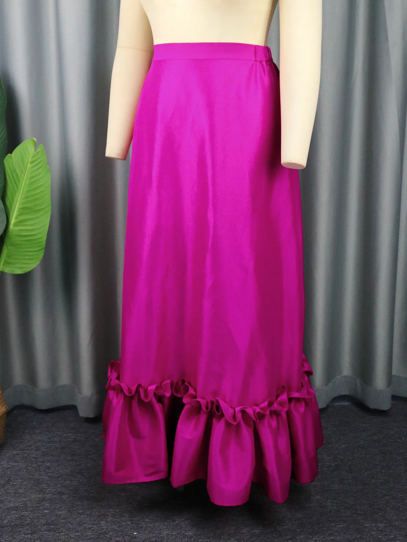 Plus Size Skirt New 2023 Large Long Hemline Pleated Dress Fashion Versatile Boutique Solid Color Loose Rose Women's Skirt