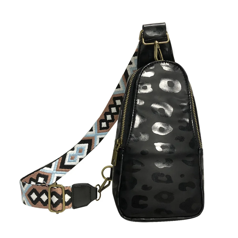 

Leopard Leather Sling Bag Women Vintage Guitar Strap Crossbody Purse Casual Fashion Fanny Packs Versatile Traveling Chest Bags