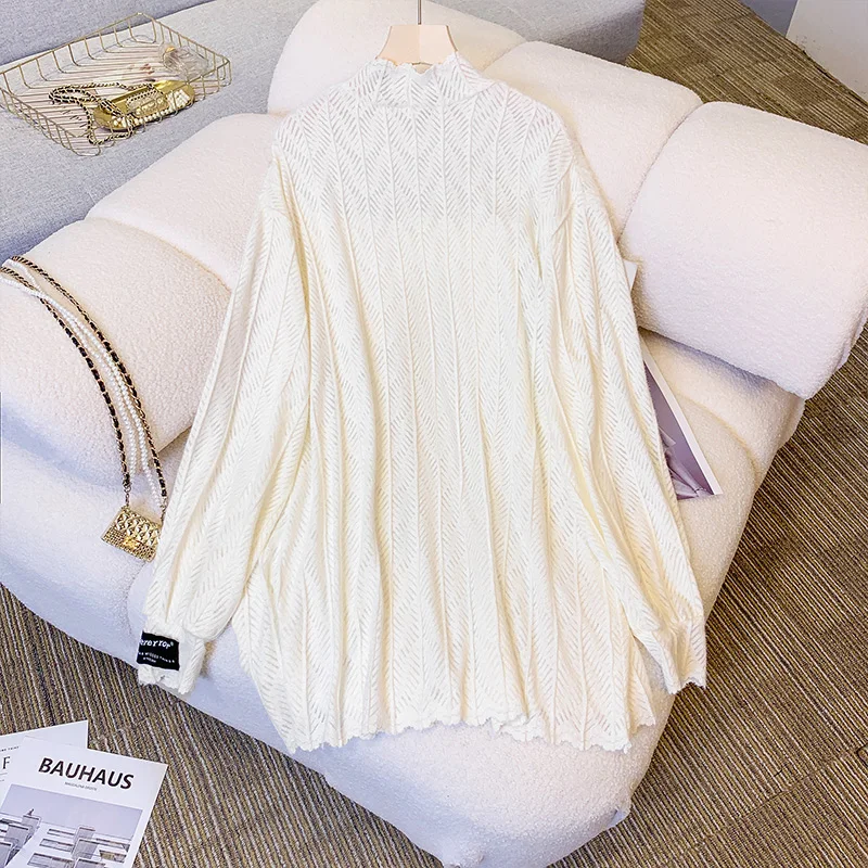

SuperAenFashion пуловер с воротником-стойкой и длинным рукавом, футболка оверсайз, свободная кружевная рубашка для женщин