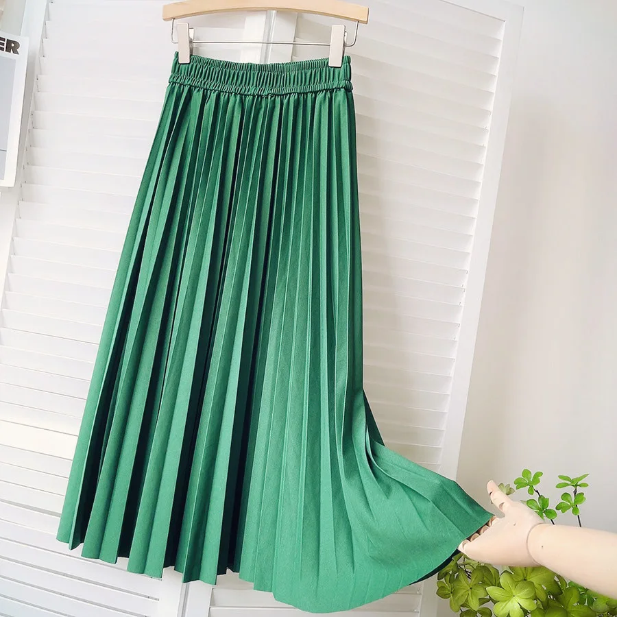 

2022 Women Spring A-line Pleated Skirt Femme Stretch High Waist Women Boho Summer Long Skirt