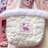 new kawaii hello kitty plush tote bag soft cute handbag large capacity storage bag in autumn and winter plush crossbody bag