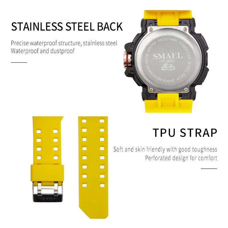 SMAEL мужские часы с двойным дисплеем спортивные военные наручные кварцевые