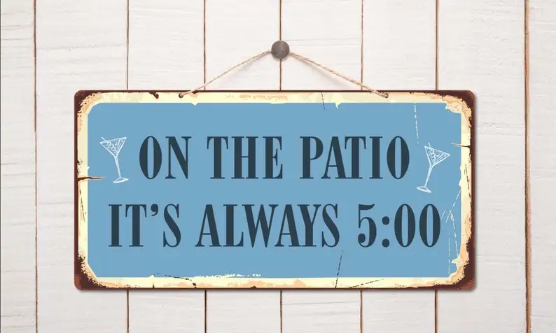 

Custom SignOn The Patio Its AlwaysHeavy 040 Hanging Aluminum Vintage Style Sign With Rounded Corners Street Sign Farmho