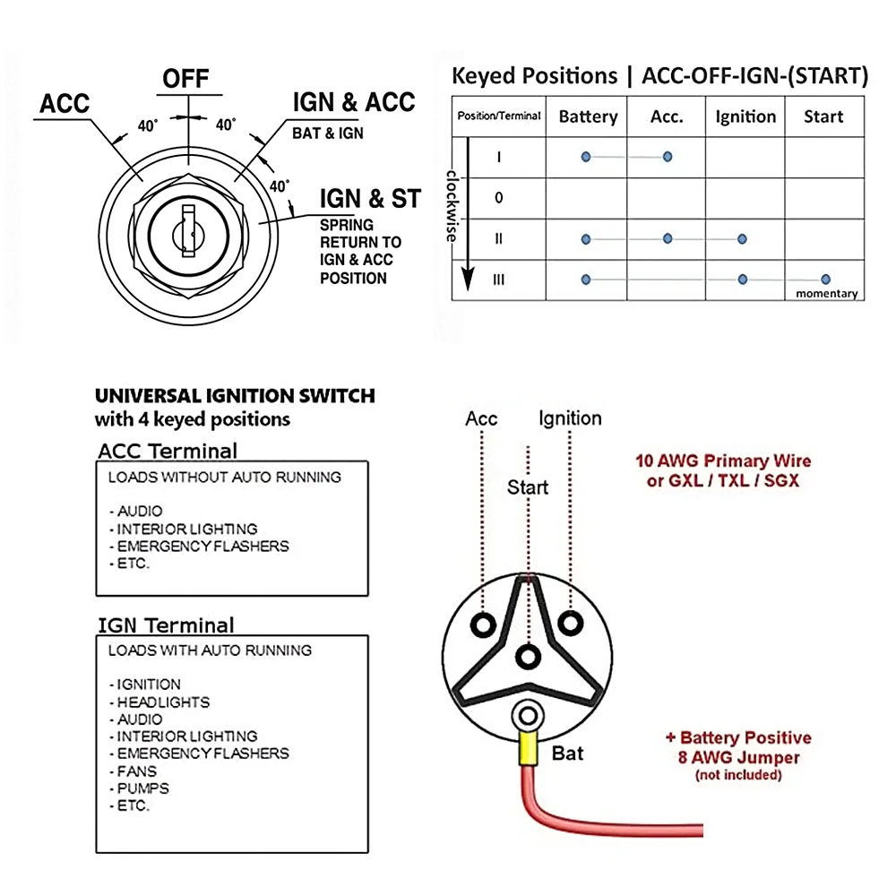 Переключатель зажигания с ключом 4 положения универсальный переключатель ключа