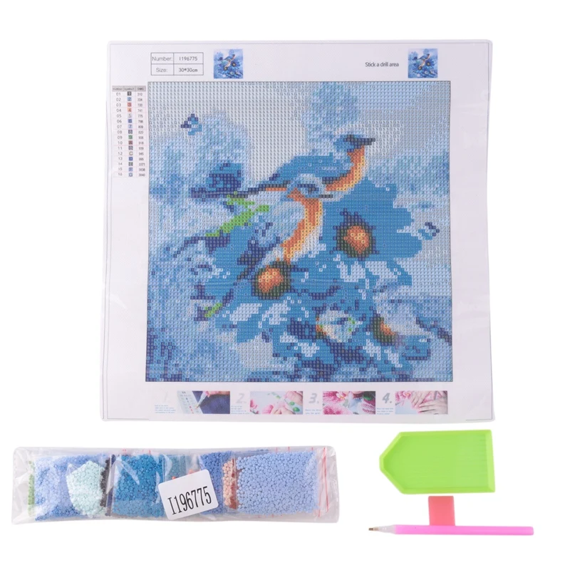 Promotion! Needlework Diamond Embroidery 5D Painting Bird On A Blue Flower Picture Handmade Rhinestone Home Decor |
