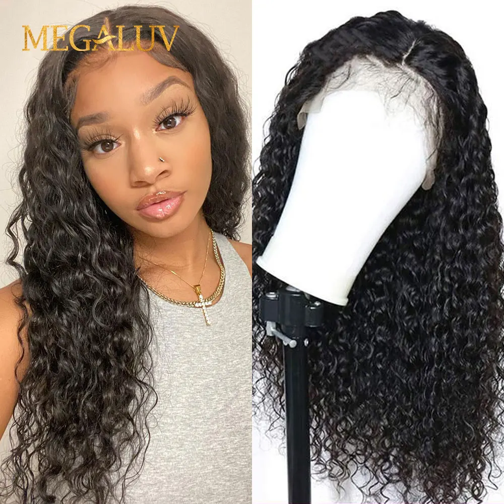 

Парики из человеческих волос с глубокой волной, парик на сетке с прозрачной T-образной частью, предварительно выщипанный, с детскими волосам...