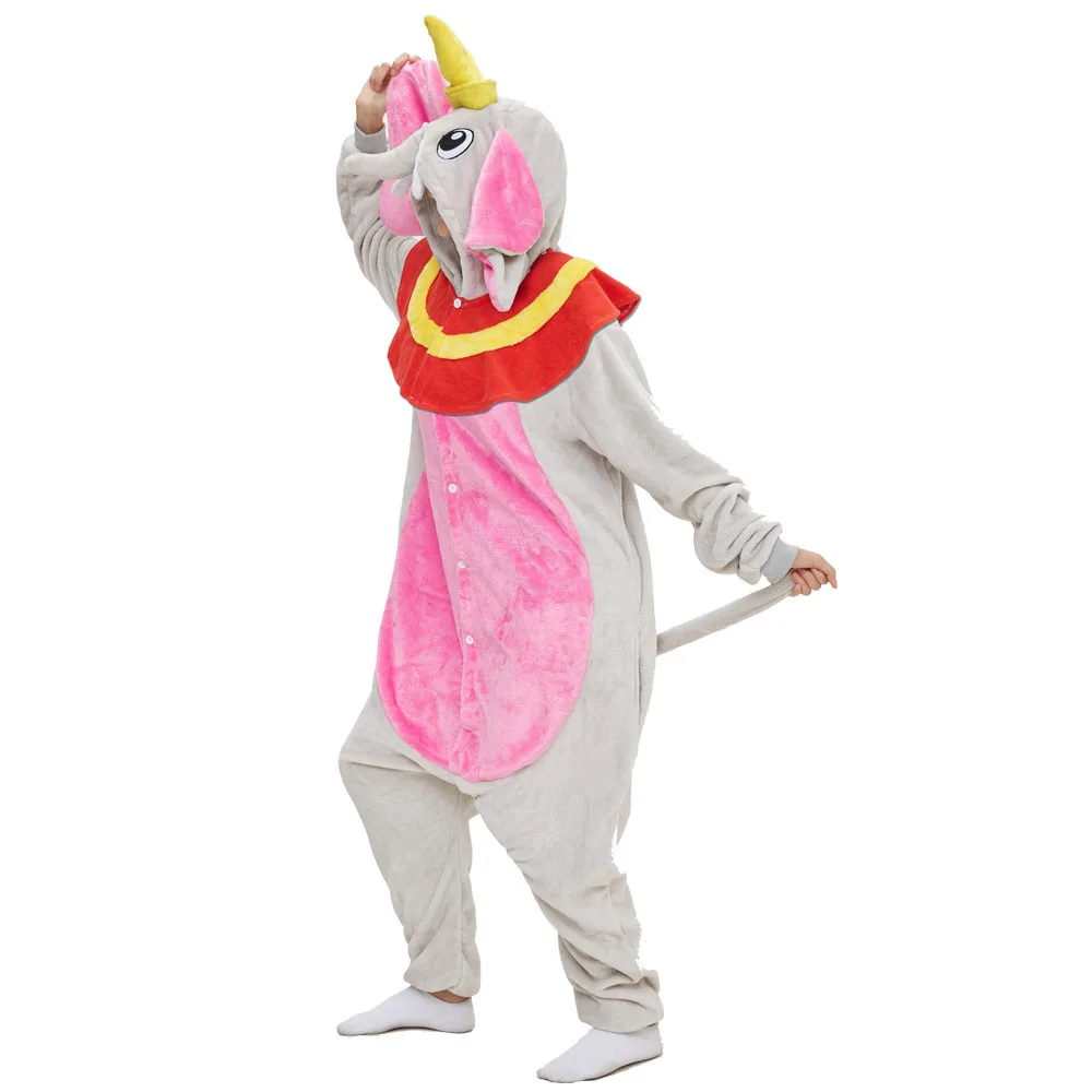 Fleece Cartoon Onesies For Adults One-Piece Pajama Sleepwear Winter Elephant Cosplay Costume Christmas Funny Pajamas Set