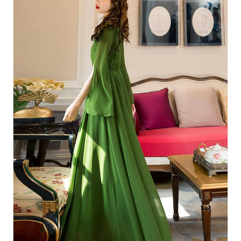 Винтажное Зеленое Шифоновое Платье макси летнее женское платье 2024 повседневные
