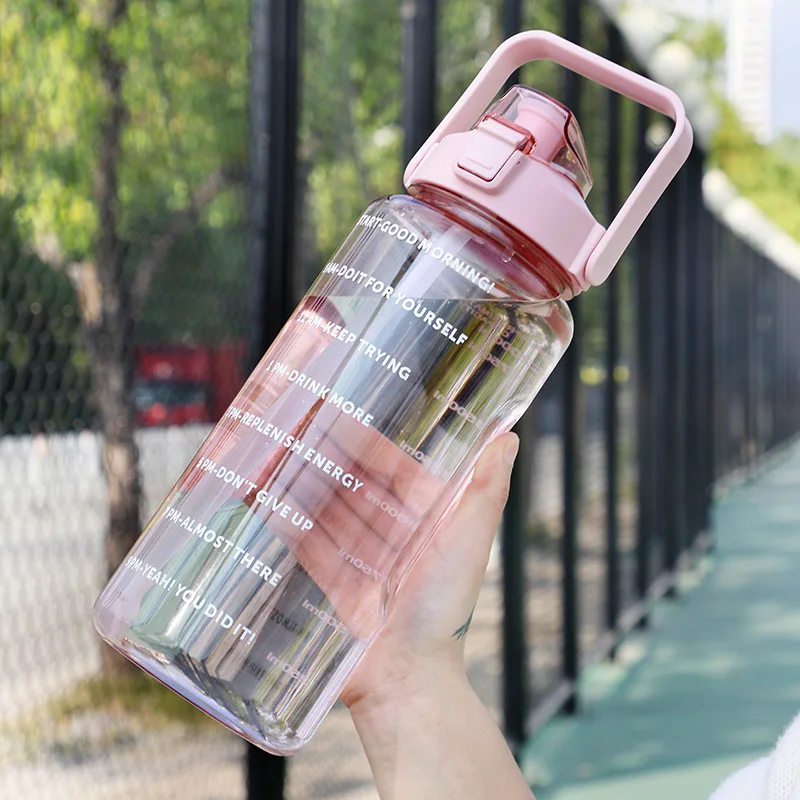 

Бутылка для воды на 2 литра с соломинкой, спортивные бутылки для питья с маркером времени для девочек, кувшин для воды, посуда для напитков, уличная чашка, бесплатная доставка
