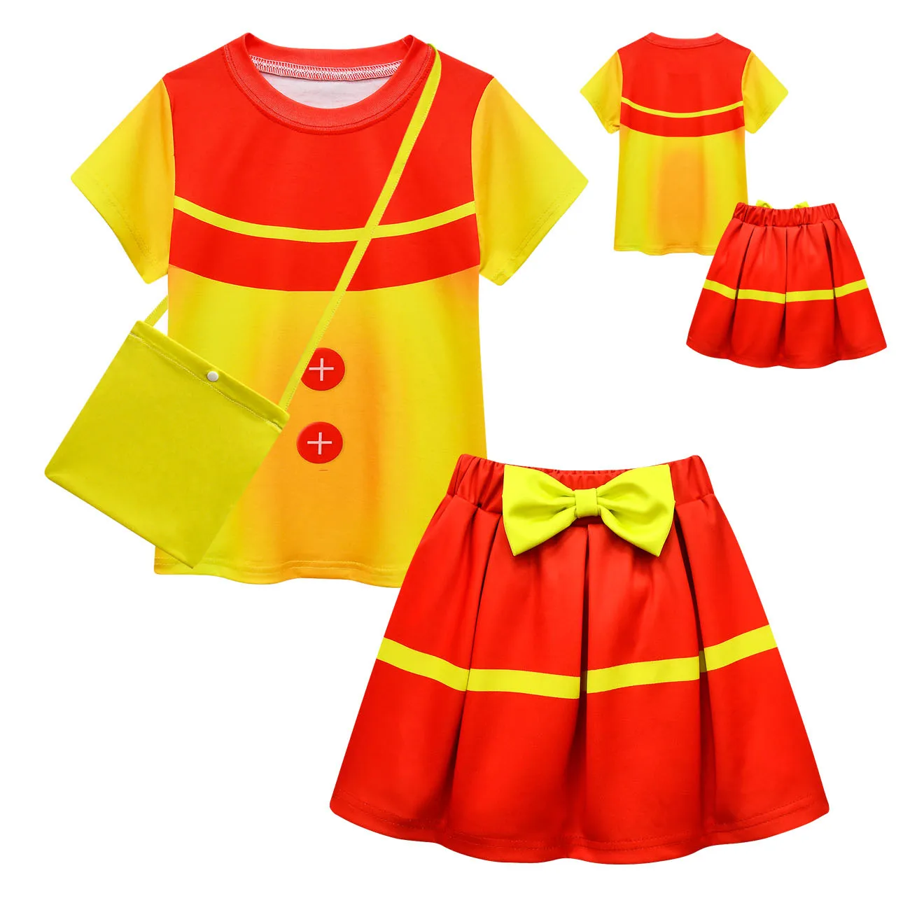 2023 Kids Sundrop FNAF Sun clown Cosplay Halloween Costume Baby Girls Princess Dress sets+bag Children Birthday Party Clothing