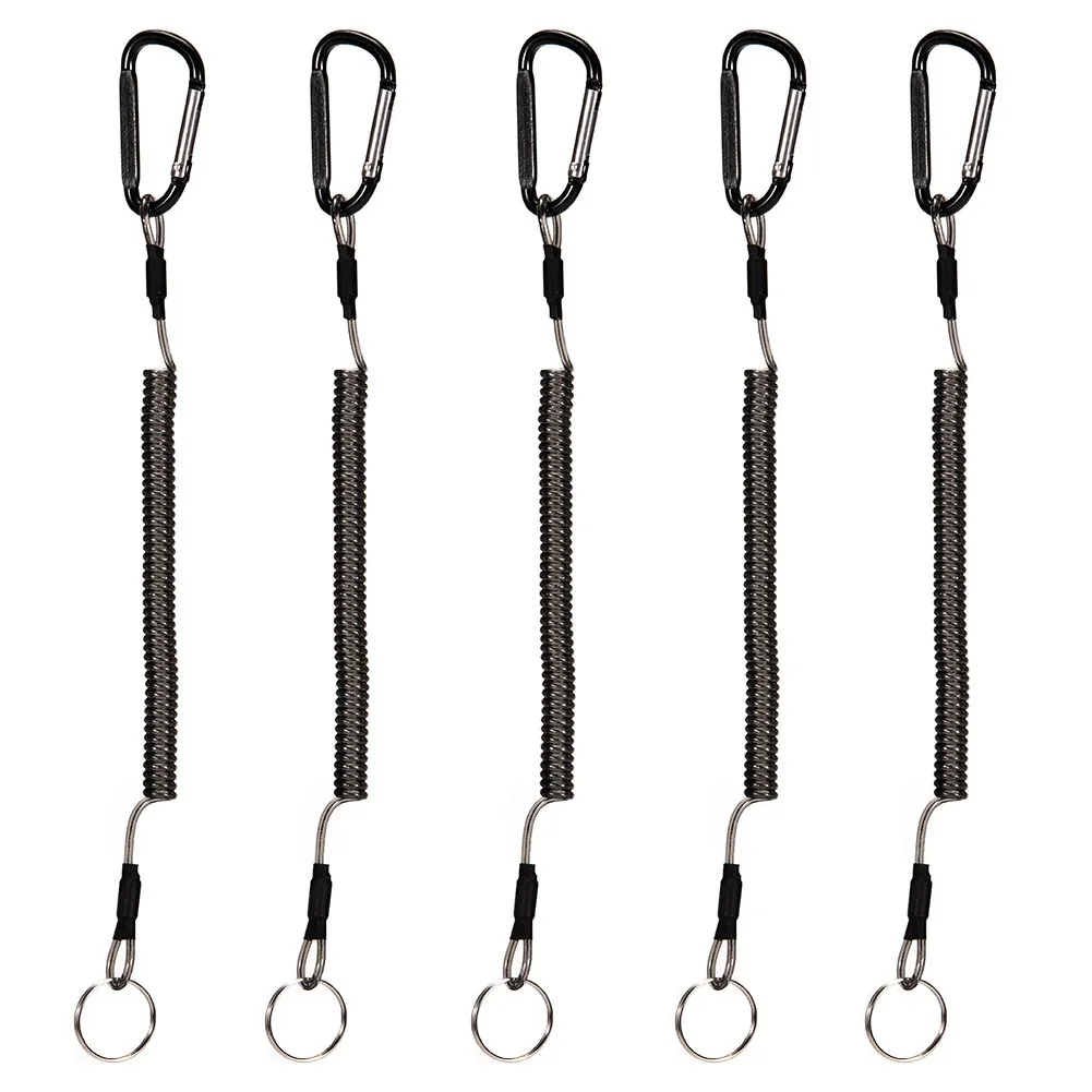 

5 Pcs Fishing Lanyards Boating Kayak Secure Pliers Lip Grips Retractable Coiled Tether With Carabiner Tackle Fish Tools