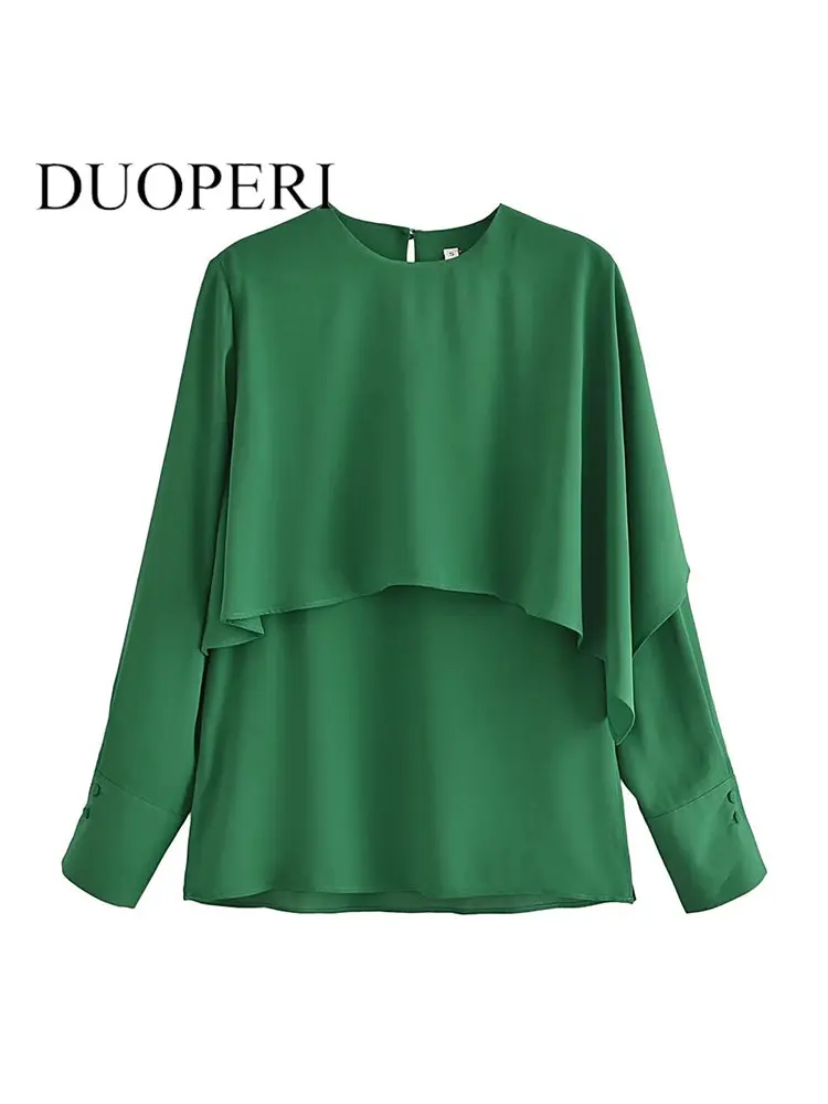 

Блузка DUOPERI Женская однотонная, модная винтажная шикарная рубашка с круглым вырезом и длинными рукавами