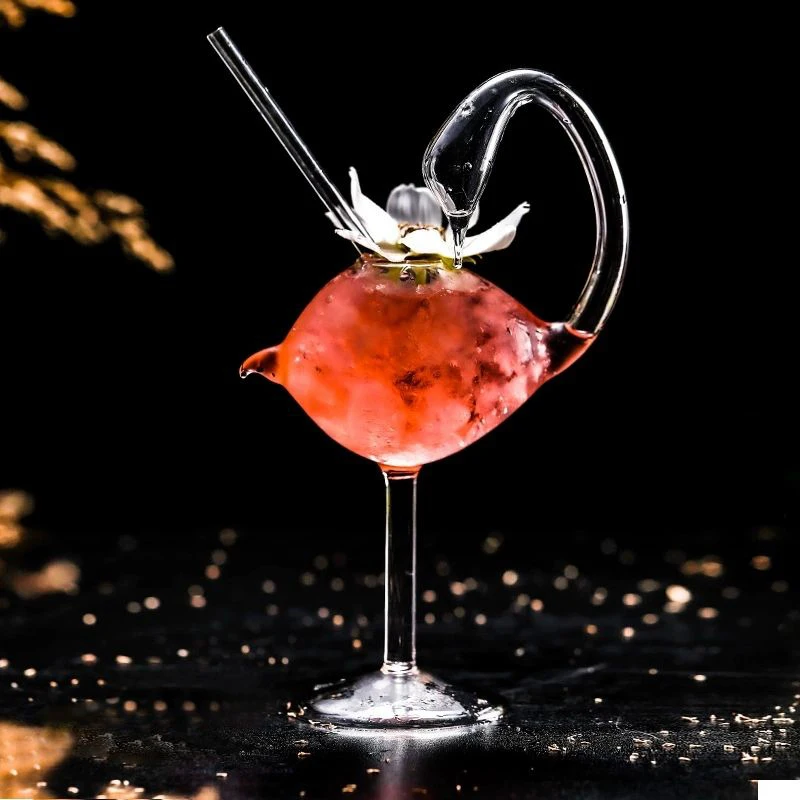 

Creative Swan Shape Cocktail Champagne Glass Transparent Glasses Drinking Wine Goblet Juice Cup Cute Kawaii Glassware With Straw