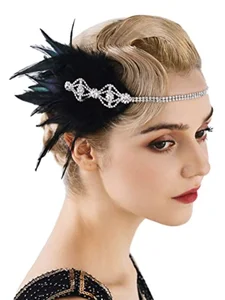 Flapper Headband 1920s Headpiece, Rhinestone Feather Roaring 20s Great Gatsby Hair Accessories for Women