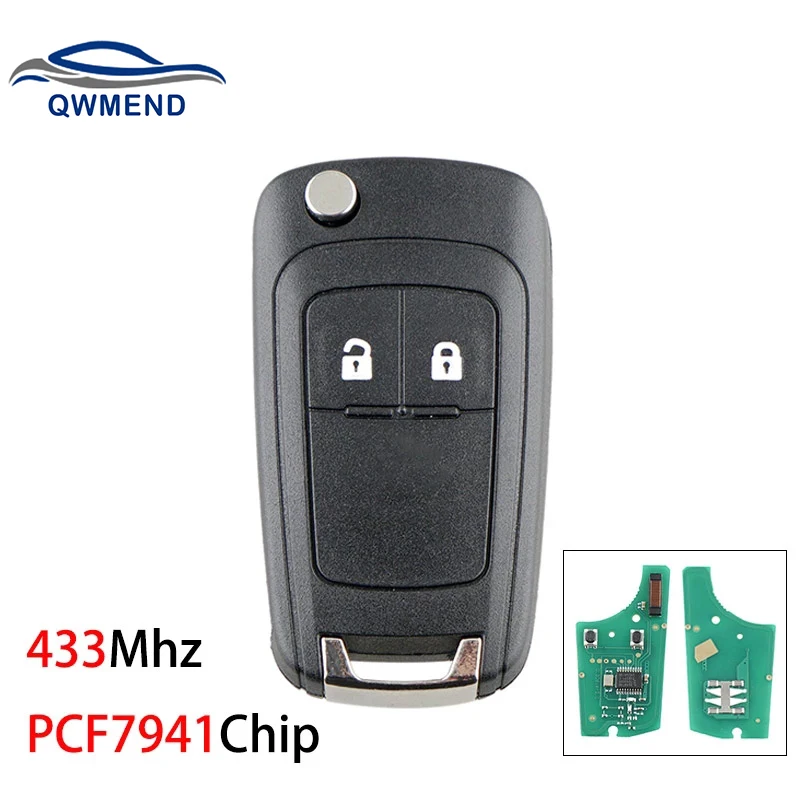 

QWMEND 433Mhz 2 Buttons Smart Car Key for Opel/Vauxhall Corsa D 2007+, Meriva B 2010+ Car Remote Key PCF7941 Chip