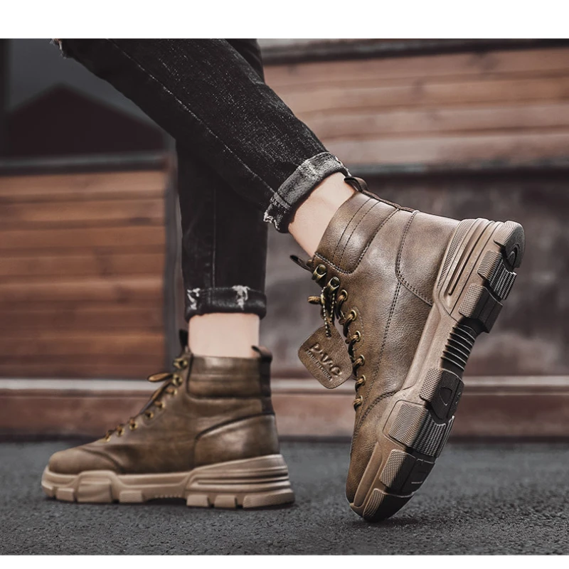 New Casual Men's Boots Outdoor Tooling Boots Fashion Lace-up Platform Wear-resistant Men's Boots 2023 Retro Flat Running Shoes