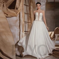 elegant wedding dress simple strapless exquisite beading lace up sleeveless pleat princess gown robe de mariee for women