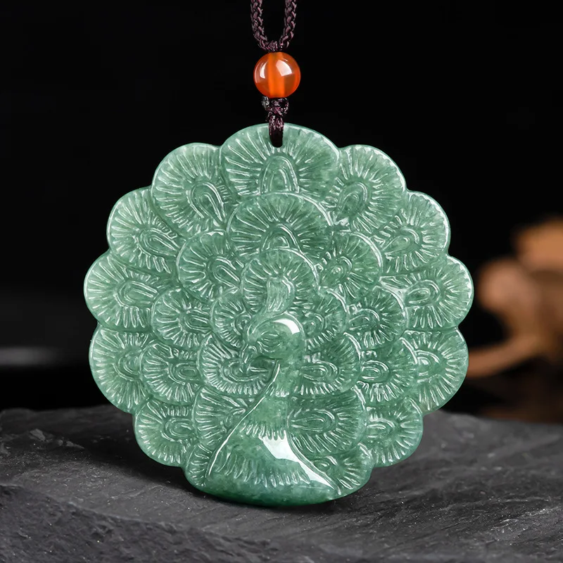 

Burmese Jade Peacock Pendant Pendants Green Emerald Amulets Natural Necklace Accessories Vintage Talismans Jewelry Jadeite