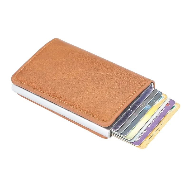 

New Men Wallet RFID PU Leather Vintage Credit Card Holder Unisex Anti Theft Security Aluminum Metal Purse Minimalist Wallet