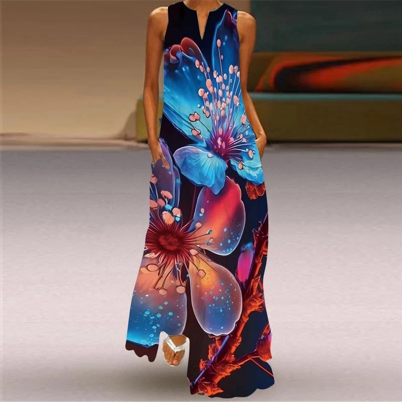 

Summer Butterfly Dress Women Fashion Party Evening Long Dresses Sleeveless Dress Long Robe Casual Loose Vestidos Maxi Luxury
