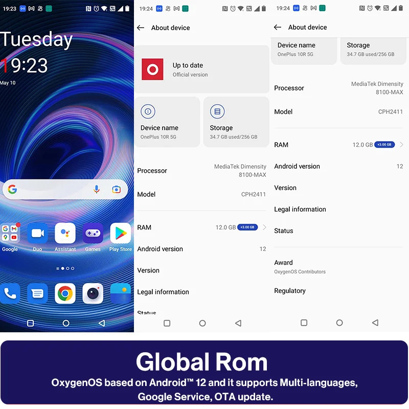 Global Rom OnePlus Ace 5G MTK Dimensity 8100 MAX 8GB 128GB Smartphones 150W Fast Charging 120Hz  AMOLED 10R  Android Cellphone