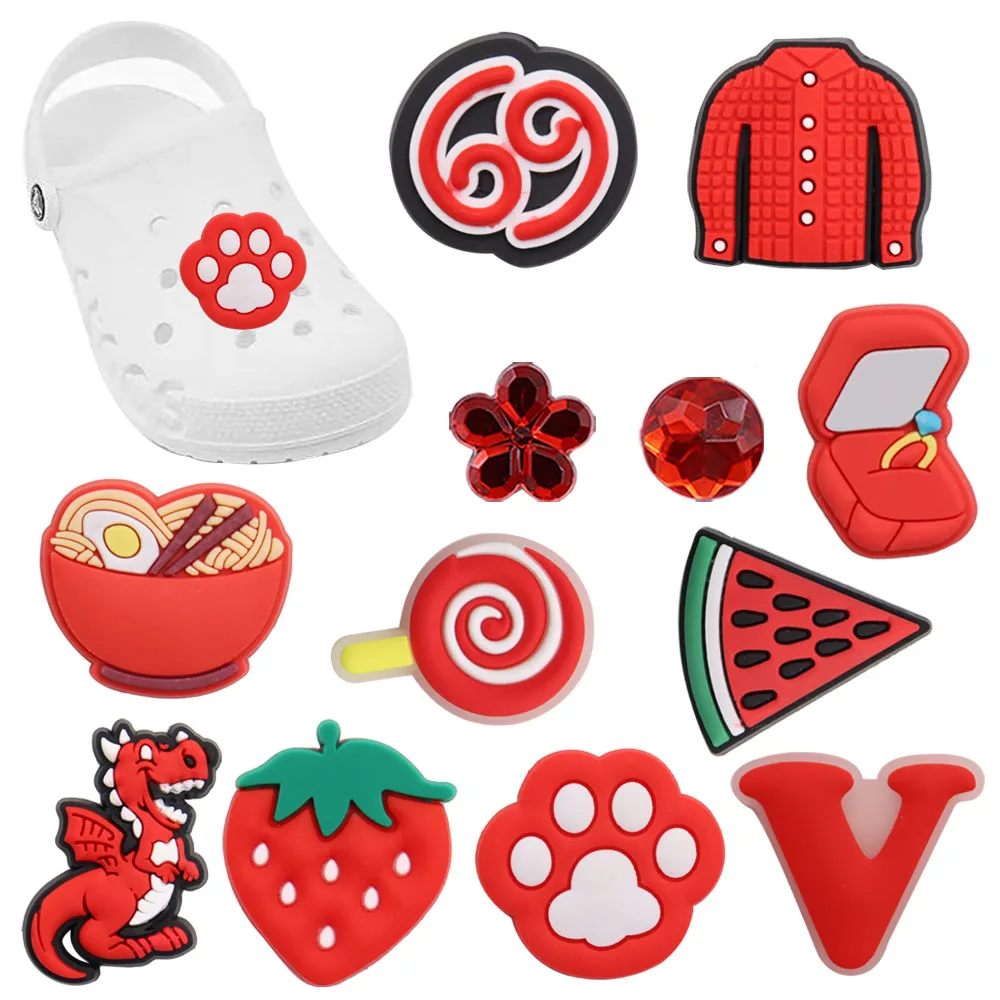 

Mix 50Pcs Red Strawberry Lollipop Ladybird Crab PVC Shoe Charms Buckle Clog Decorations Fit Wristbands Croc Jibz Kids Party Gift