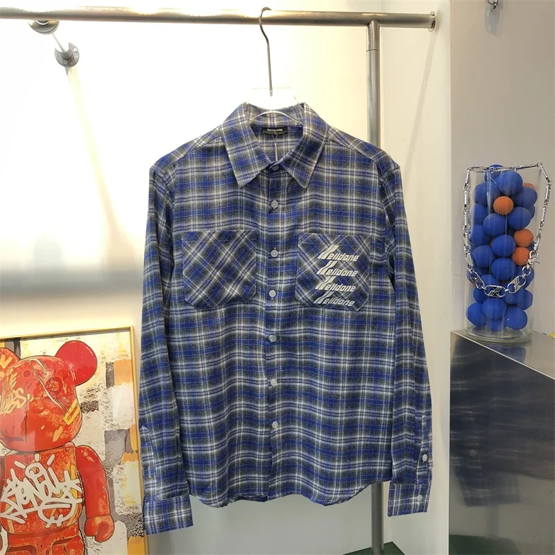 

WE11DONE Shirt High Quality Letter Blue Plaid Long Sleeve Tide Brand Men Women1:1 Jacket