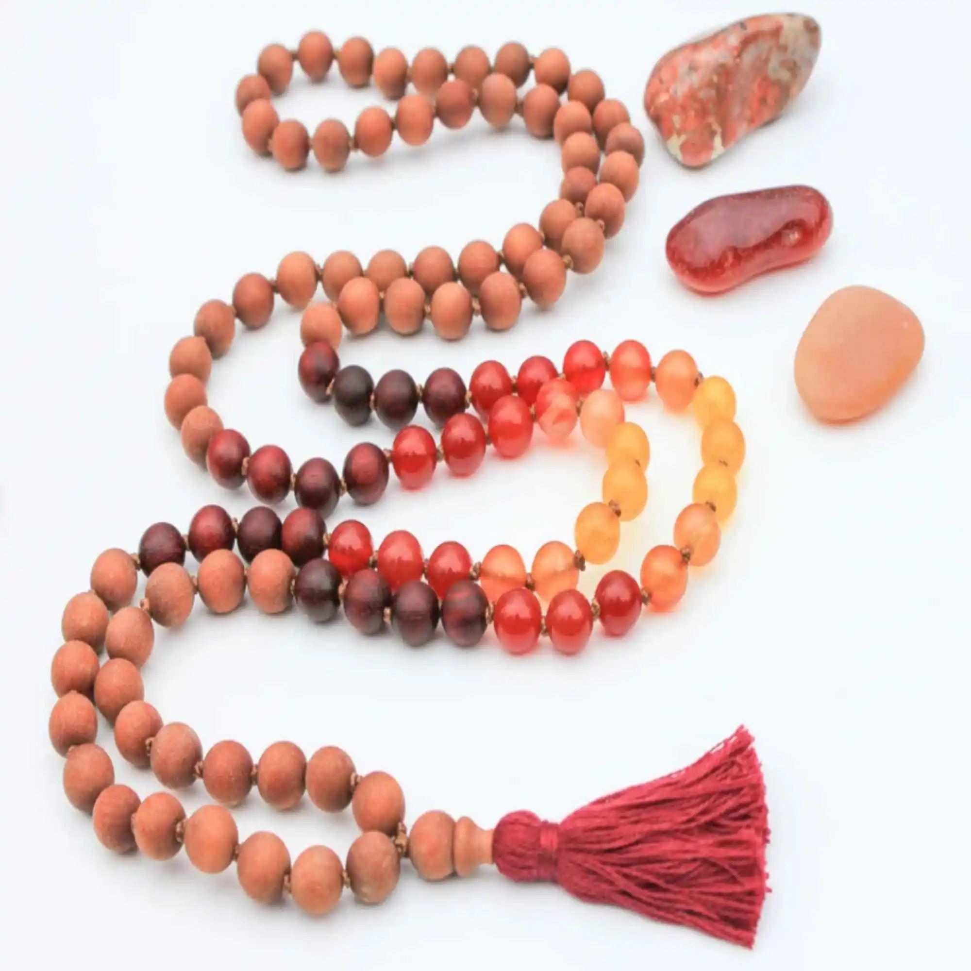 

8mm Natural orange agate yellow jade sandalwood 108 knot bracelet Chakra Bohemia Restore Handmade Dark Matter Yoga Taseel spread