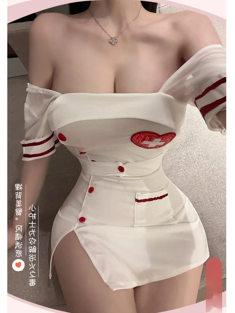 

Dress Sweet White Mini Fashion Korean Women Tops Lingerie Female Sexy Nurse Uniforms Hot Dress Elegant 2023 New JA8Y