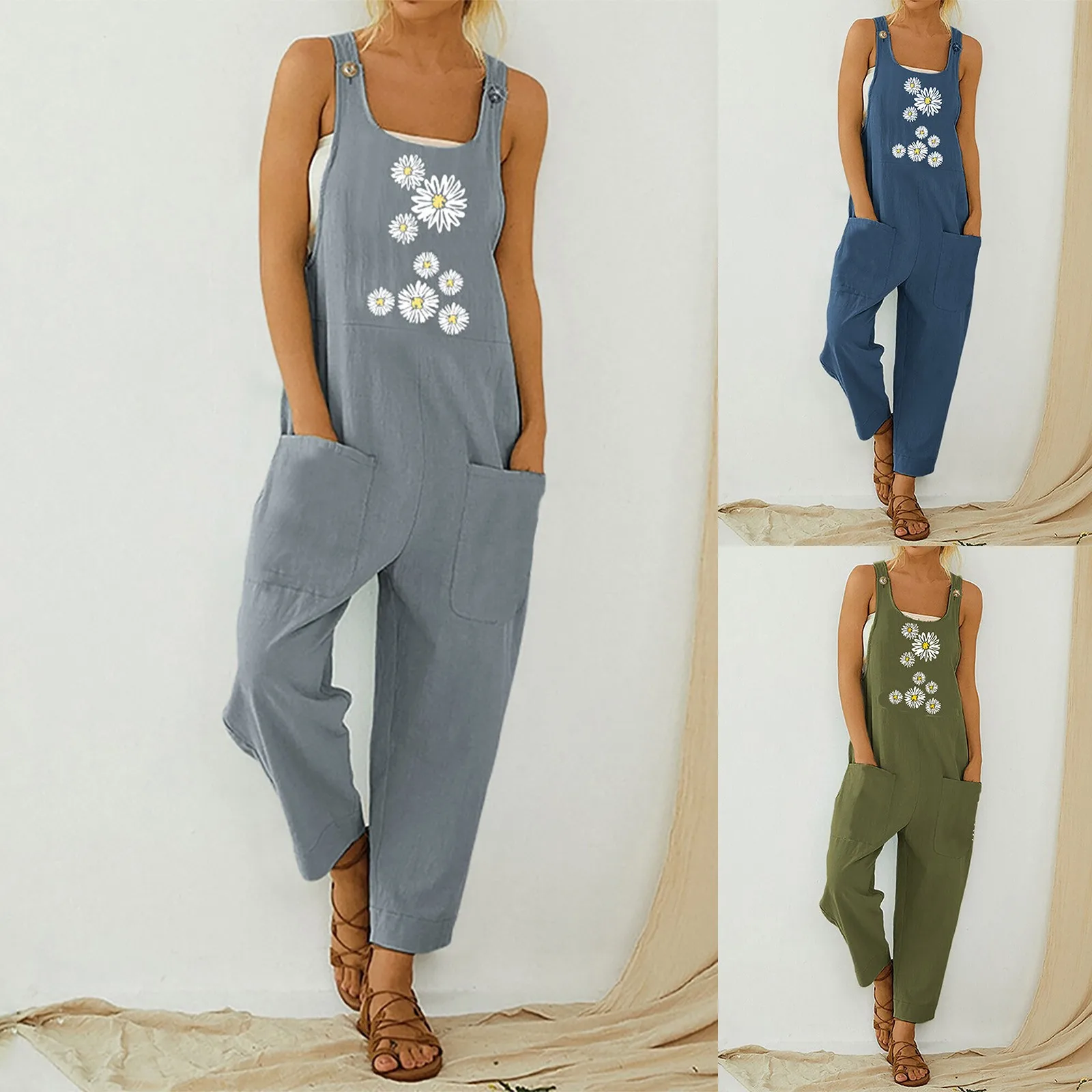 

Loose Women Suspenders Pocket Print Jumpsuit Womens Long Pant Jumpsuit Fallout Jumpsuit Costume Women Comfy Summer Jumpsuits