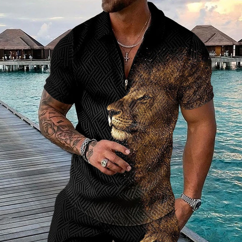 

Мужская Повседневная летняя рубашка-поло с коротким рукавом, Мужская футболка на молнии, мужские топы, одежда для улицы и гольфа, одежда для ...