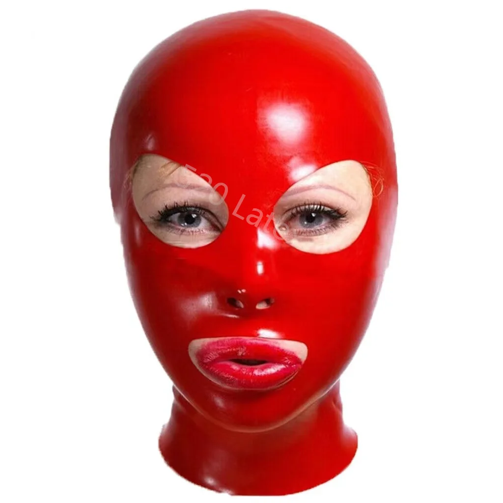 

Red Latex Mask Rubber Hood with Zipper Handmade for Party Wear Latex Catsuit