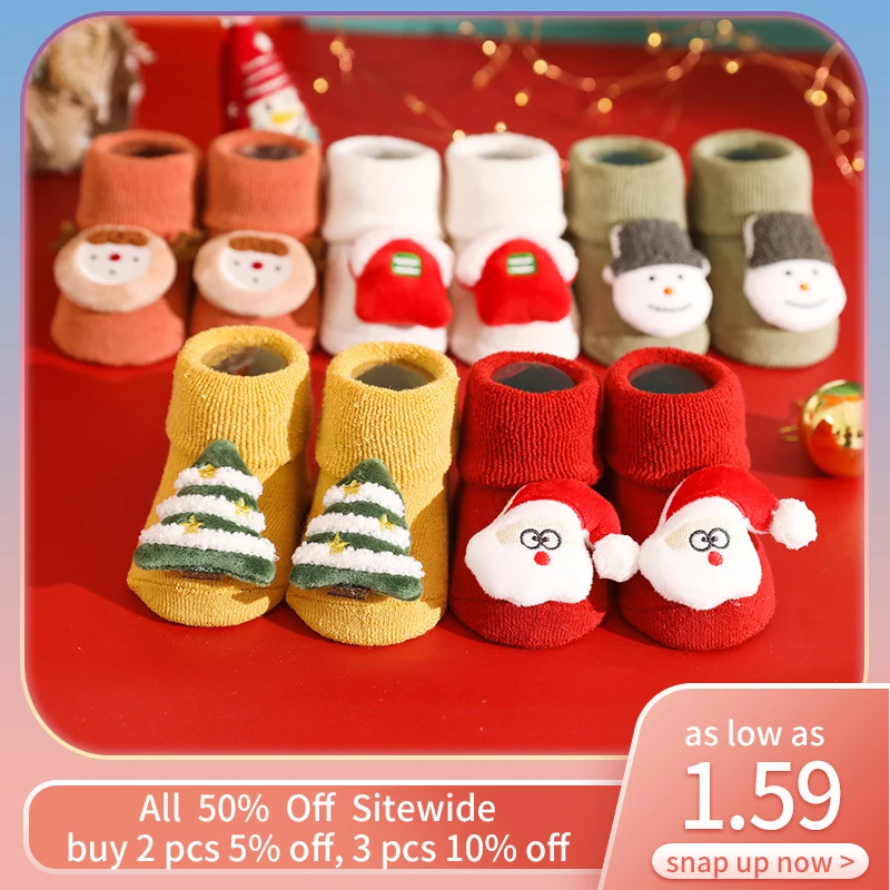 

Детские рождественские носки с героями мультфильмов, Рождественская кукла для малышей, носки средней длины, толстые плюшевые зимние теплые нескользящие носки для младенцев, подарки для девочек и мальчиков