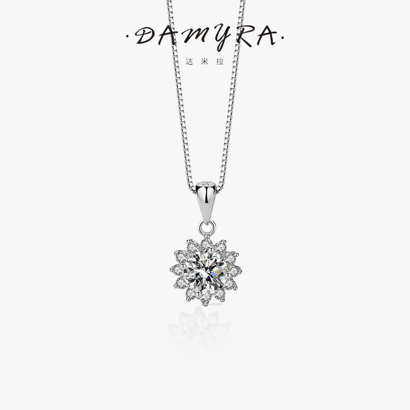 

Certified Real 1 Ct Moissanite Diamond Sunflower Sterling 925 Silver Pendant Necklace For Women Chain